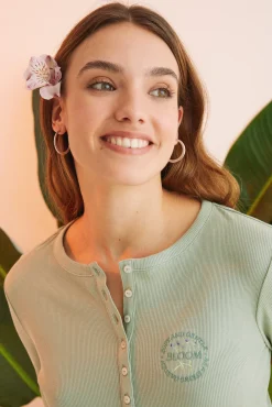 Women'secret Pijama 100% Algodon Flores Verde Clearance