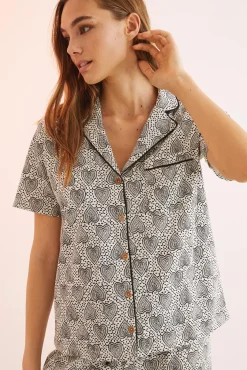 Women'secret Pijama Camisero 100% Algodon Estampado Geometrico Beige Sale