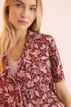 Women'secret Pijama Camisero Largo Flores Granate Estampado Best