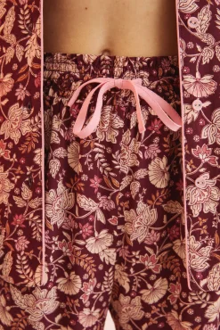 Women'secret Pijama Camisero Largo Flores Granate Estampado Best
