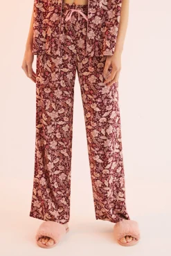 Women'secret Pijama Camisero Largo Flores Granate Estampado Best