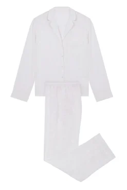 Women'secret Pijama Camisero Largo Jacquard Blanco Beige Clearance