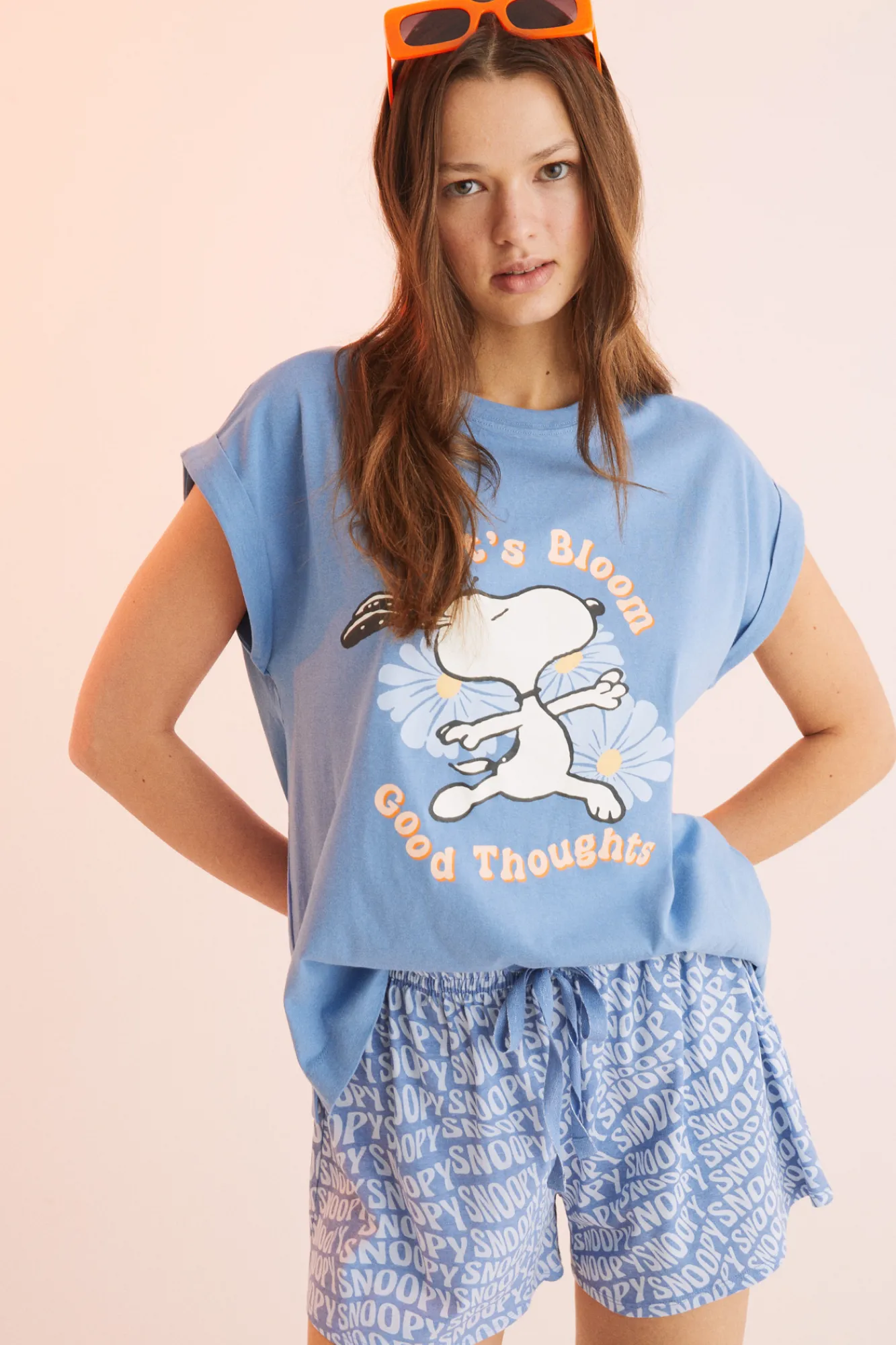 Women'secret Pijama Corto 100% Algodon Snoopy Azul