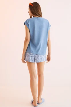 Women'secret Pijama Corto 100% Algodon Snoopy Azul