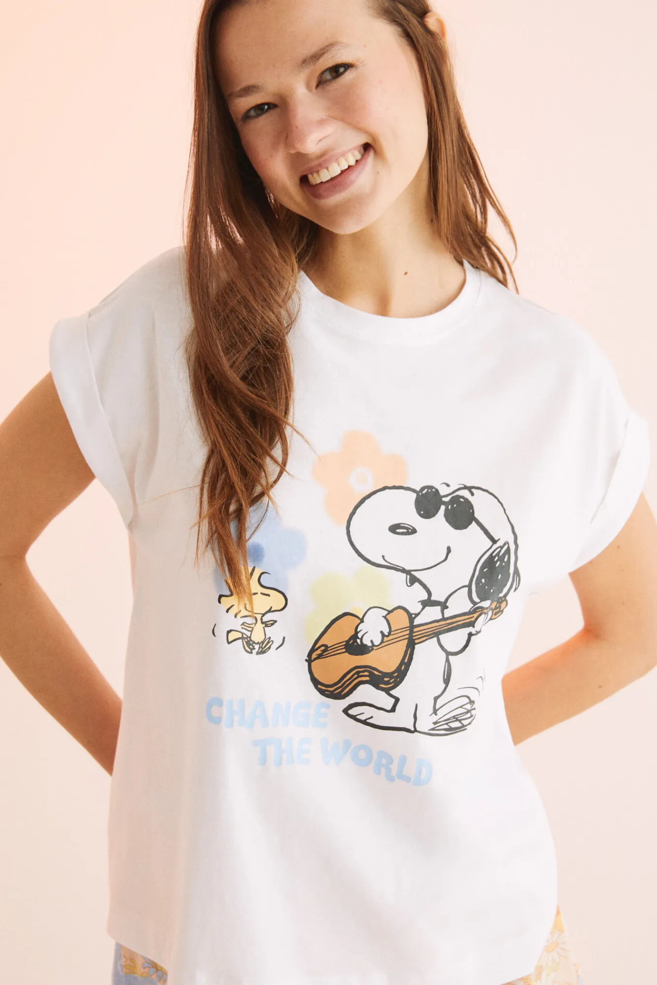 Women'secret Pijama Corto 100% Algodon Snoopy Hippie Beige Clearance