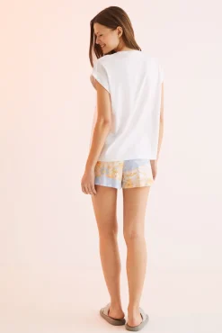 Women'secret Pijama Corto 100% Algodon Snoopy Hippie Beige Clearance