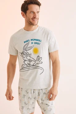 Women'secret Pijama Corto Hombre 100% Algodon Bugs Bunny Gris Outlet