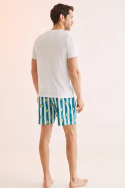 Women'secret Pijama Corto Hombre 100% Algodon Snoopy Surf Beige