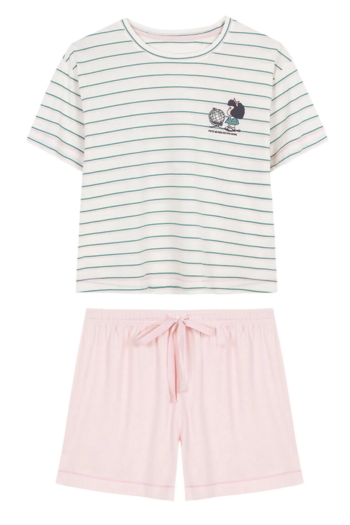 Women'secret Pijama Corto Rayas Mafalda Rosa Blanco