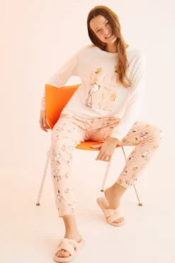 Women'secret Pijama Largo 100% Algodon Snoopy 'Love' Naranja Best