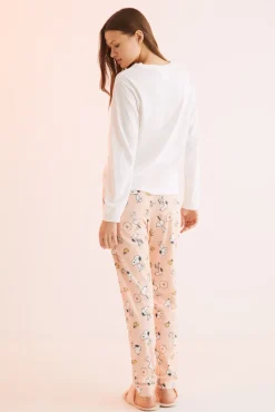 Women'secret Pijama Largo 100% Algodon Snoopy 'Love' Naranja Best