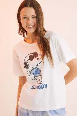 Women'secret Pijama Largo 100% Algodon Snoopy Estampado Beige Clearance