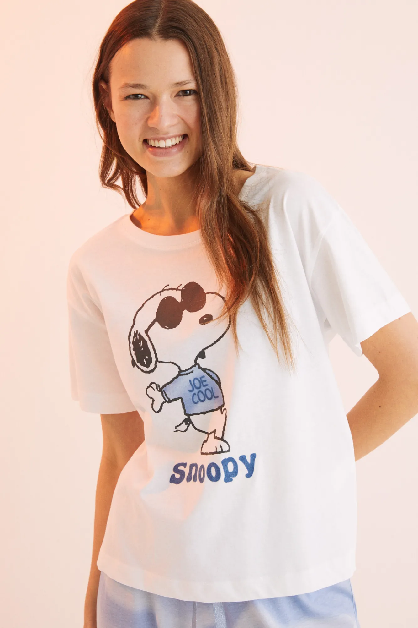 Women'secret Pijama Largo 100% Algodon Snoopy Estampado Beige Clearance
