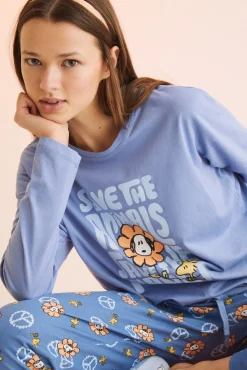 Women'secret Pijama Largo 100% Algodon Snoopy Azul Hot