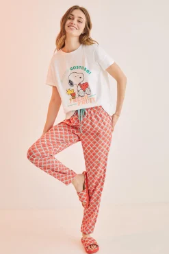 Women'secret Pijama Snoopy 100% Algodon Sandias Beige Clearance