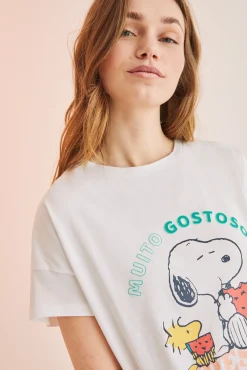 Women'secret Pijama Snoopy 100% Algodon Sandias Beige Clearance