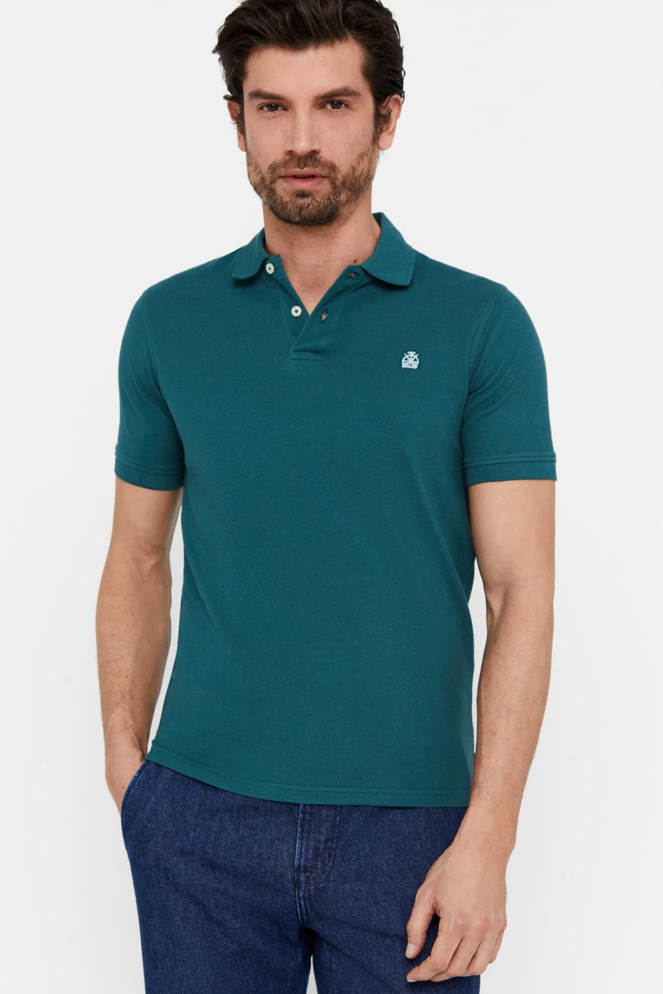 Cortefiel Polo Basico Pique Slim Verde Oscuro Outlet