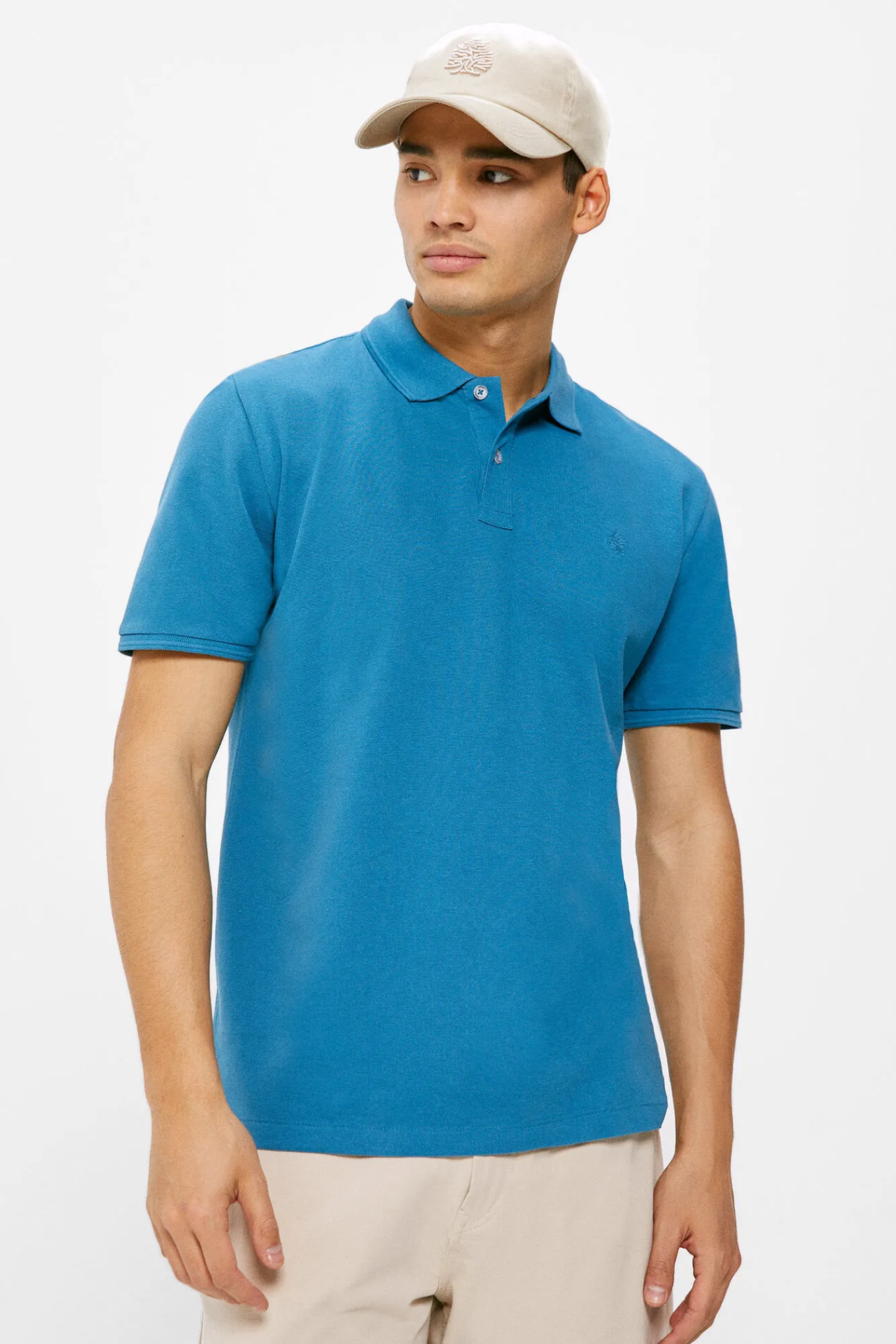 * Polo Basico Pique Slim Azul Discount