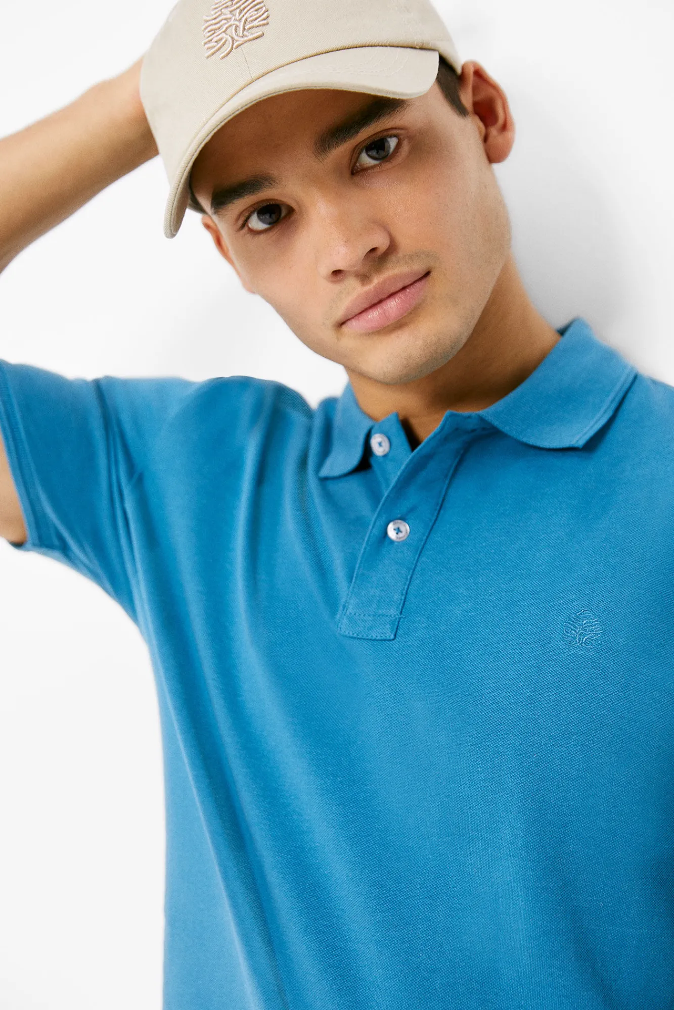 * Polo Basico Pique Slim Azul Discount
