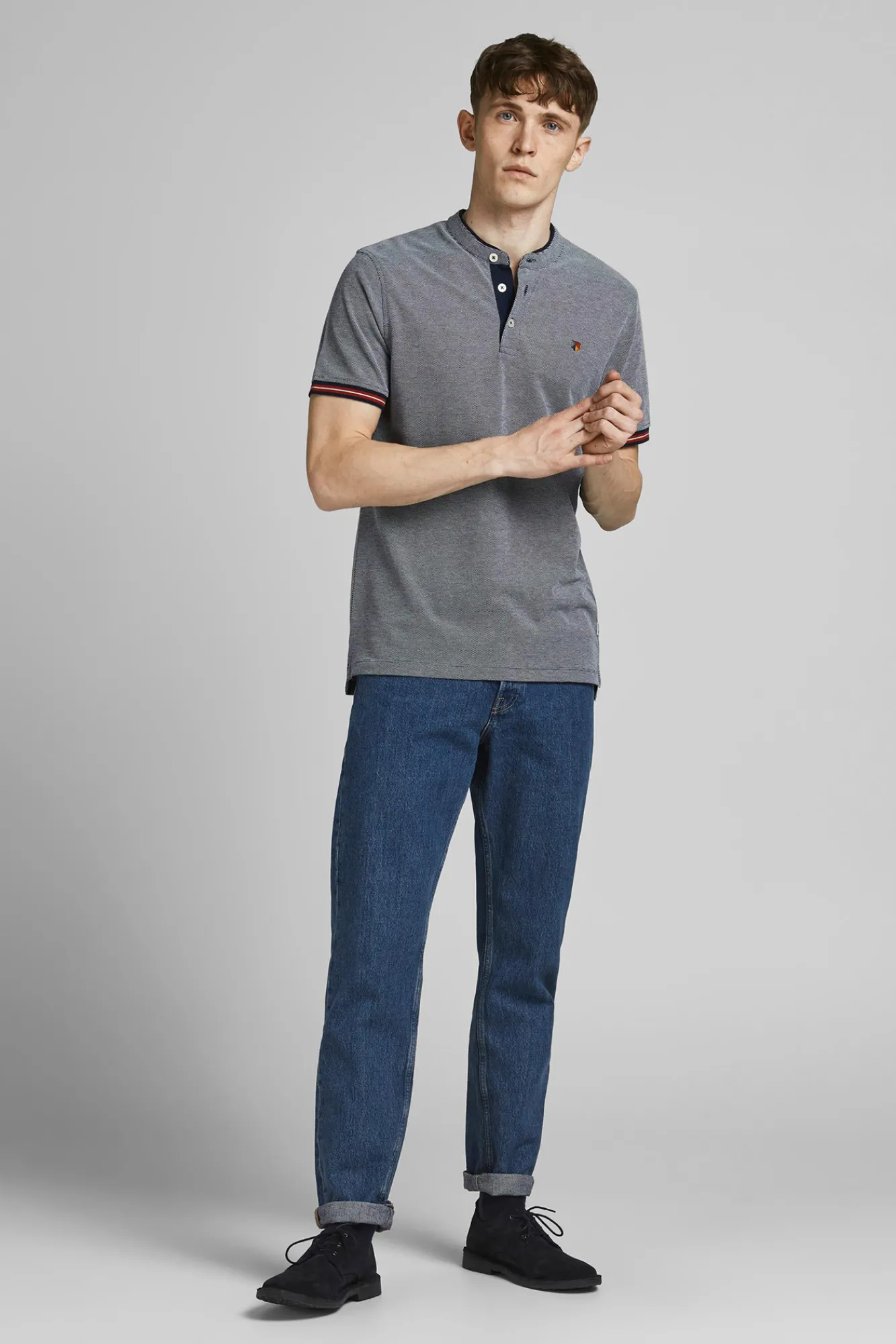 Jack & Jones Polo Cuello Mao Azul Medio Sale
