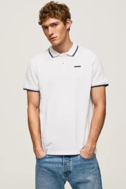 Pepe Jeans Polo De Hombre Manga Corta Con Detalle Rayas. Blanco