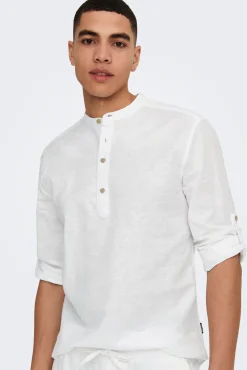 Only & Sons Polo Lino Cuello Mao Blanco Online
