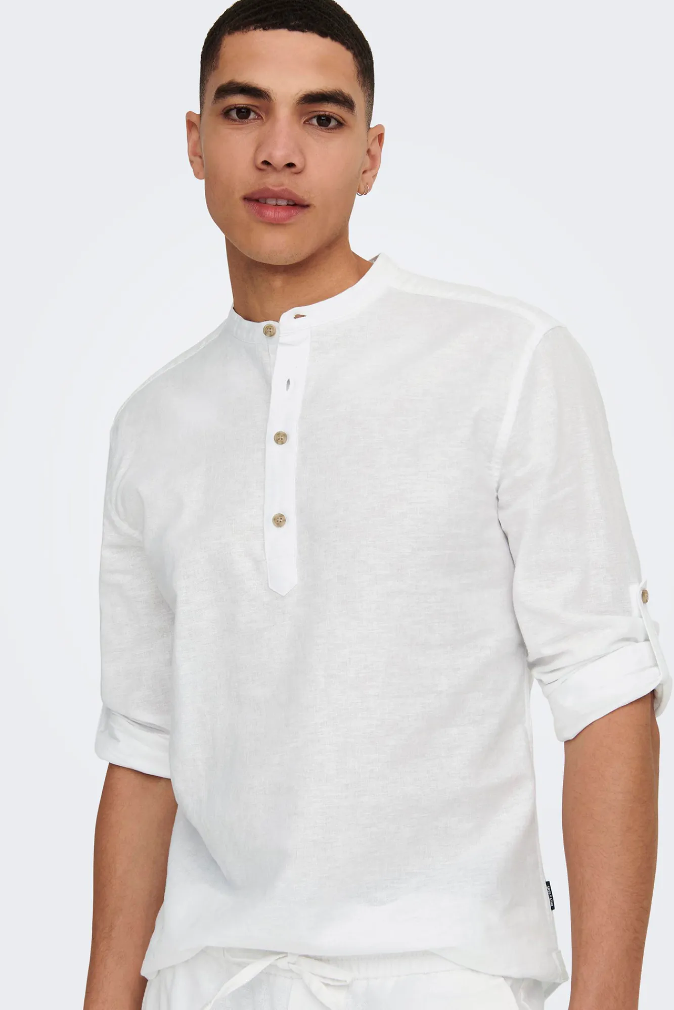 Only & Sons Polo Lino Cuello Mao Blanco Online