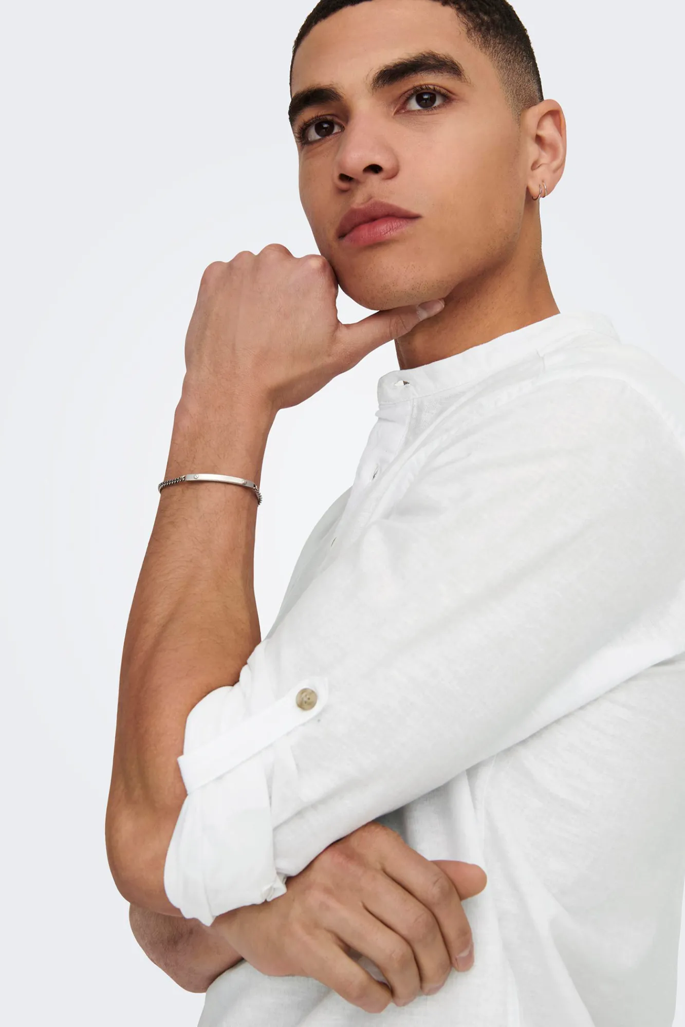 Only & Sons Polo Lino Cuello Mao Blanco Online