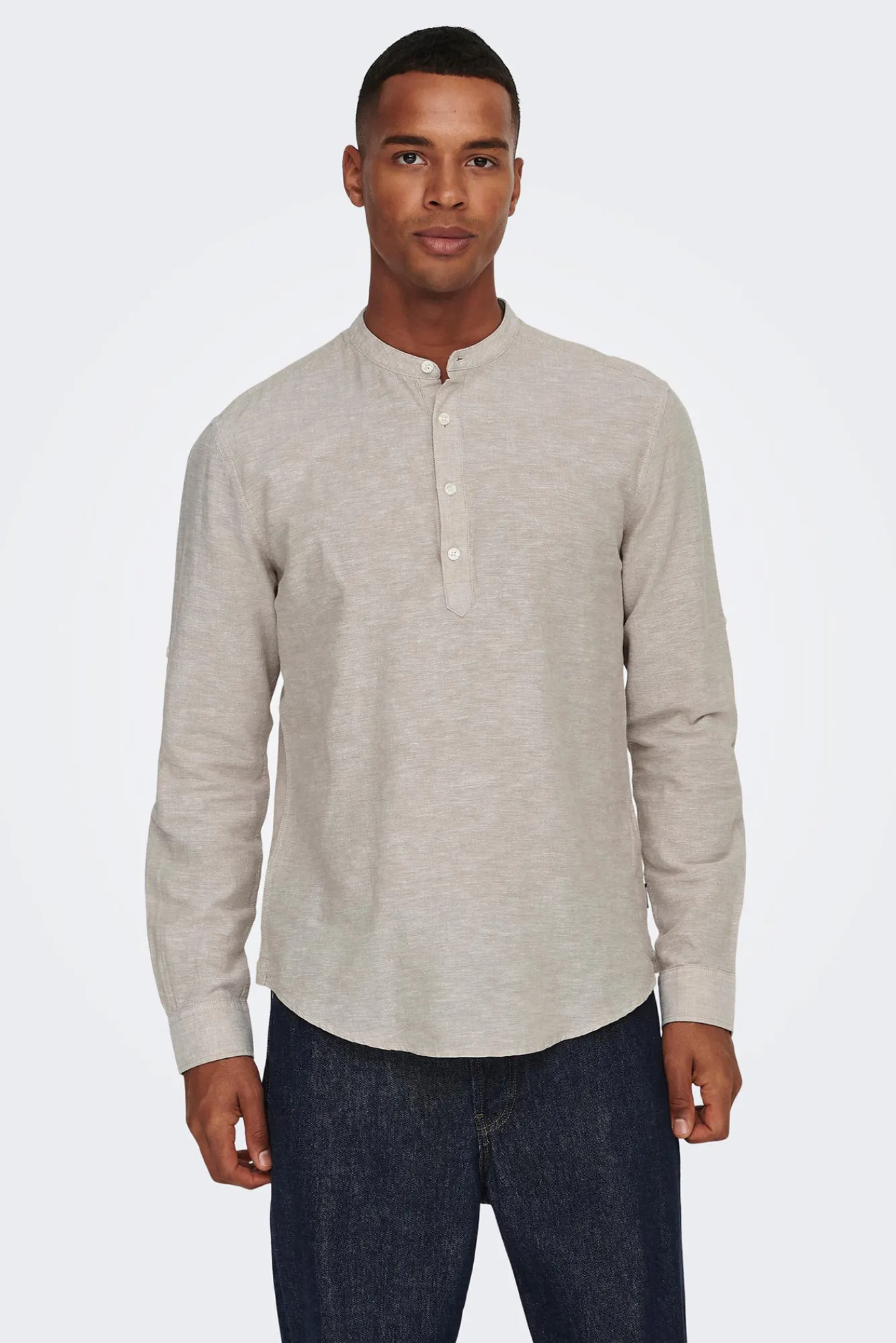 Only & Sons Polo Lino Cuello Mao Marron Medio Hot