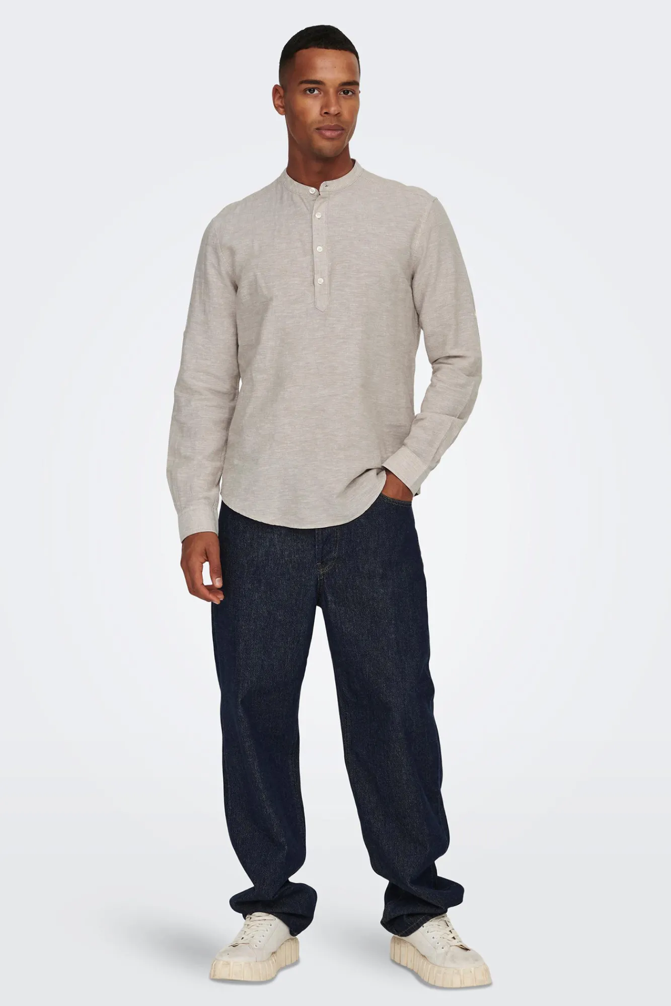 Only & Sons Polo Lino Cuello Mao Marron Medio Hot