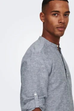 Only & Sons Polo Lino Cuello Mao Azul Medio Hot