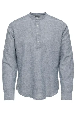 Only & Sons Polo Lino Cuello Mao Azul Medio Hot