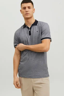 Jack & Jones Polo Liso Manga Corta Gris Medio Discount