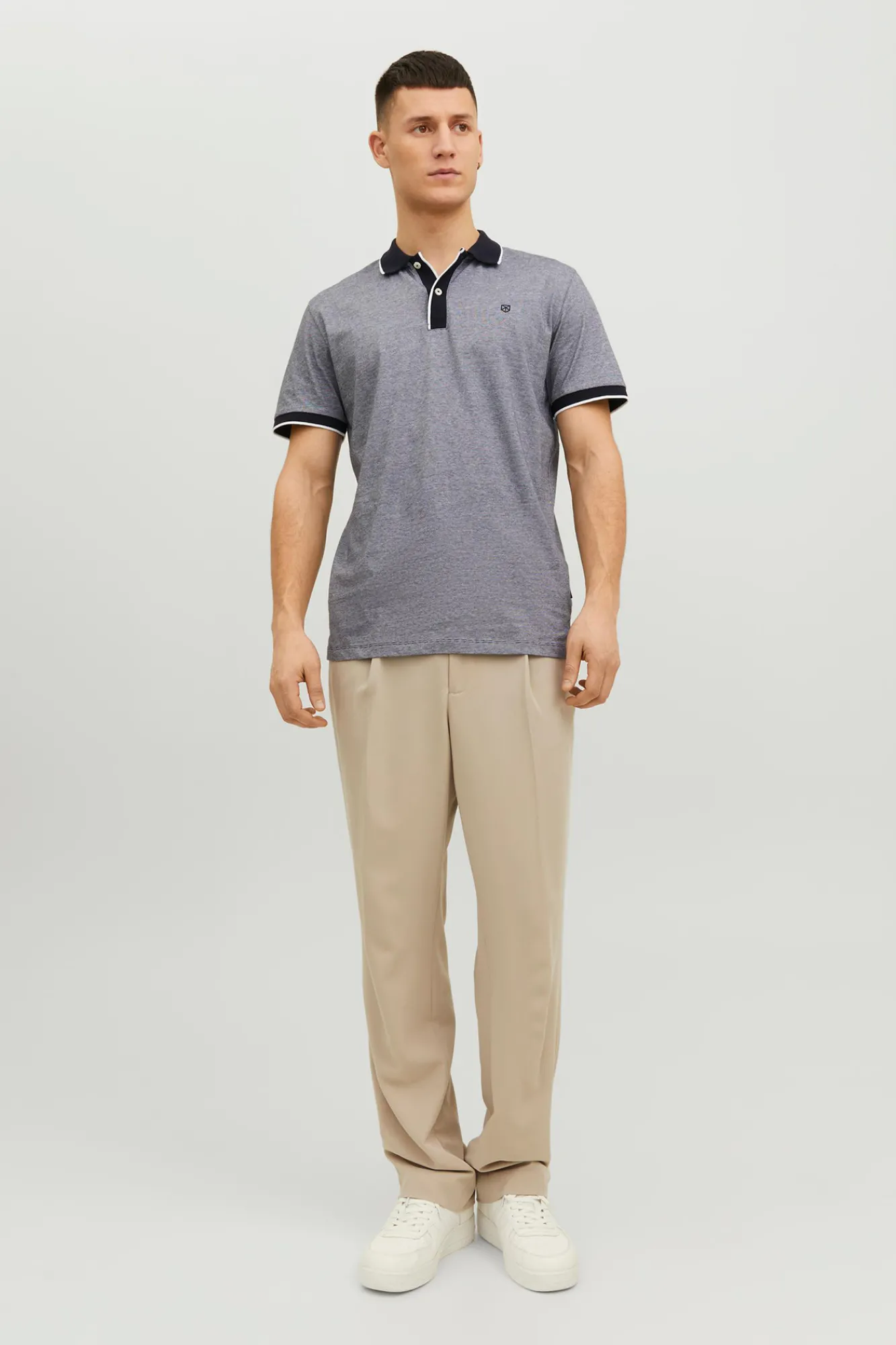 Jack & Jones Polo Liso Manga Corta Gris Medio Discount