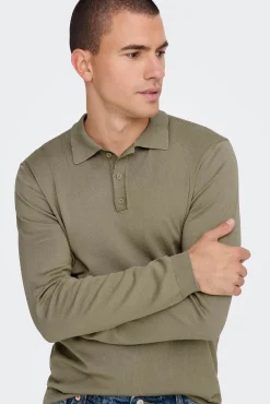 Only & Sons Polo Manga Larga Marron Medio Sale