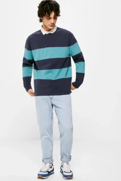 * Polo Manga Larga Rugby Rayas Azul Oscuro Online