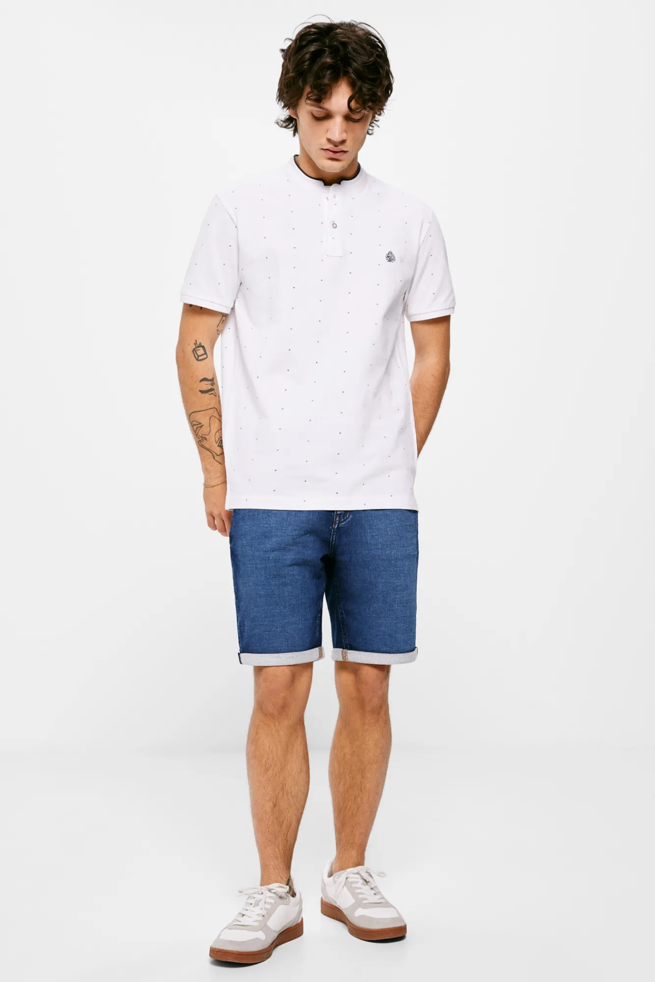 * Polo Mao Slim Estampado All Over Blanco