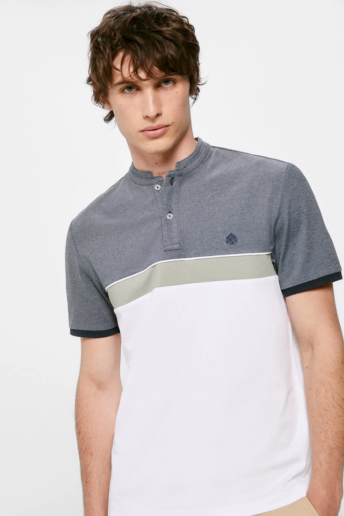 * Polo Oxford Tricolor Slim Azul Oscuro Hot