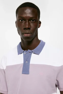 * Polo Pique Color Block Azul Medio Outlet