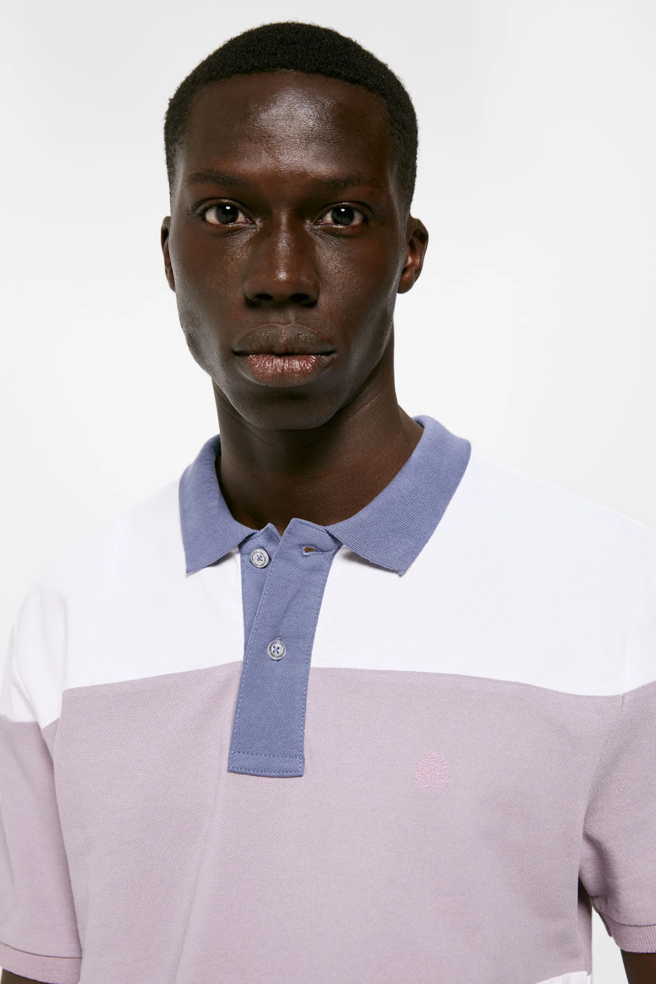 * Polo Pique Color Block Azul Medio Outlet