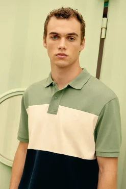 * Polo Pique Color Block Verde Discount