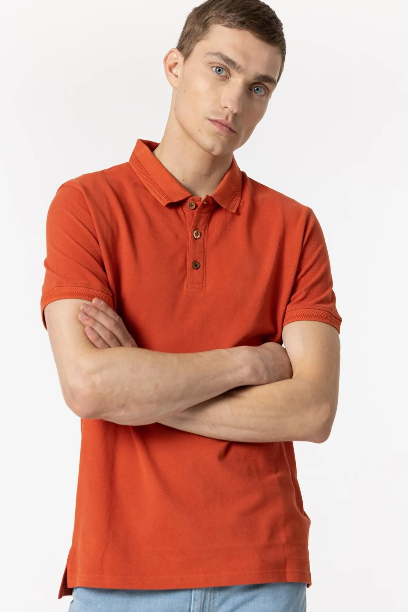 Tiffosi Polo Pique Cuello Con Detalle Naranja Online