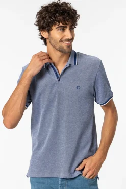 Tiffosi Polo Pique Detalle Estampado Con Relieve Azul Medio Discount