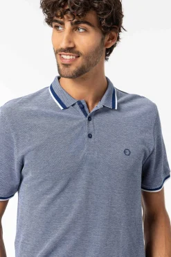 Tiffosi Polo Pique Detalle Estampado Con Relieve Azul Medio Discount