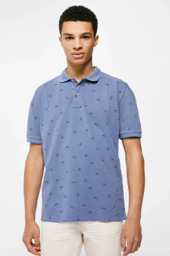 * Polo Pique Estampado All Over Azul Medio Hot