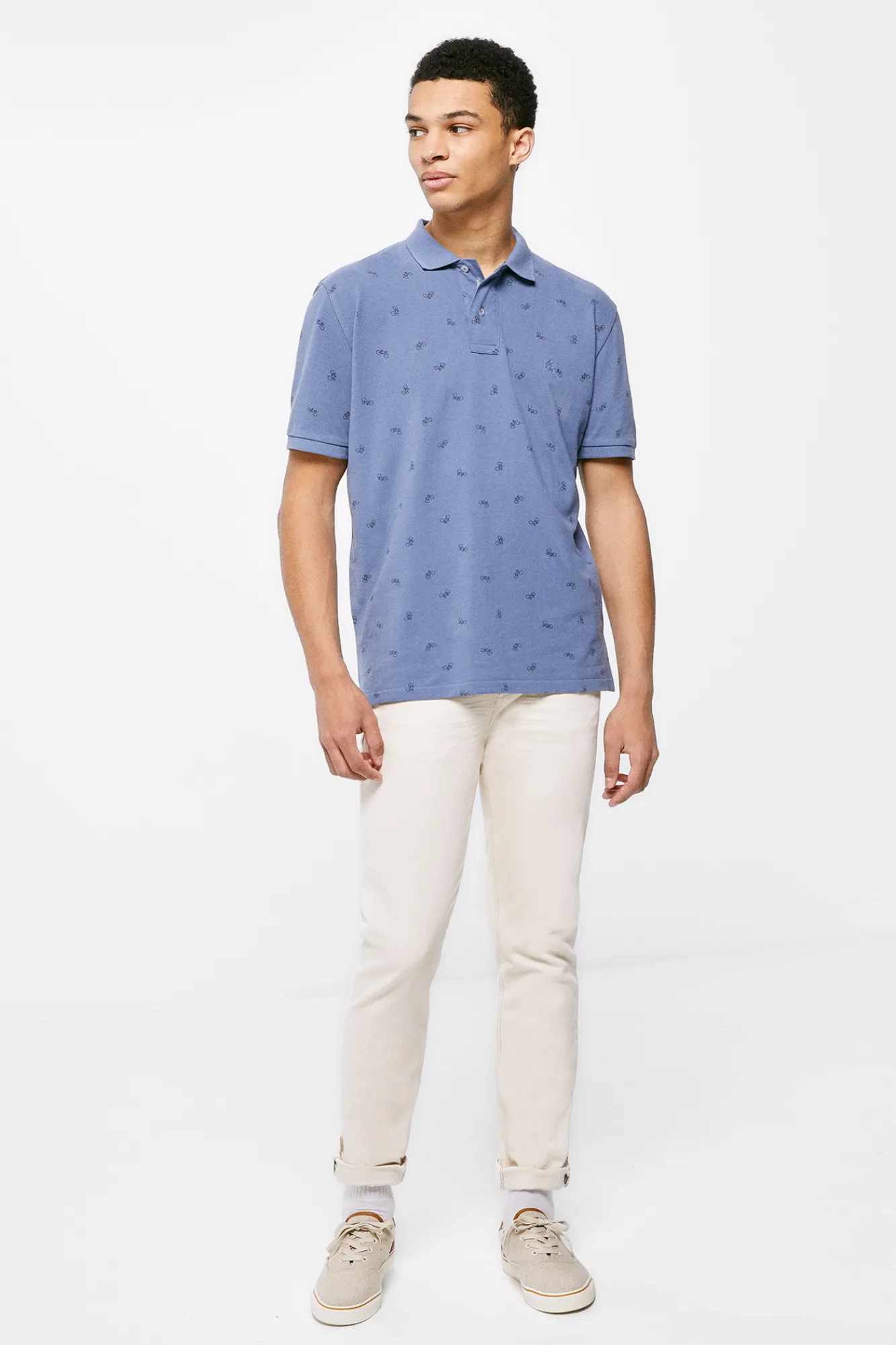 * Polo Pique Estampado All Over Azul Medio Hot