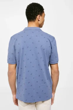 * Polo Pique Estampado All Over Azul Medio Hot