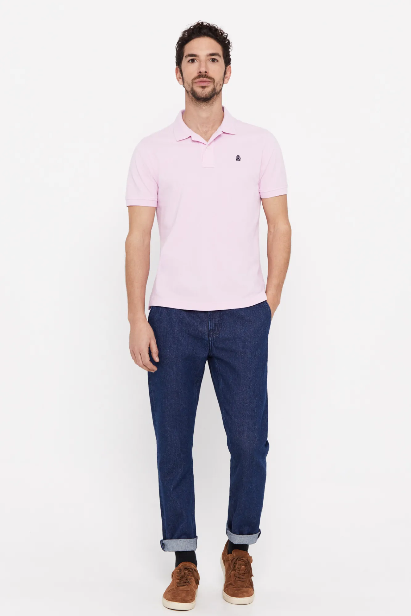 Cortefiel Polo Pique Logo Rosa Hot