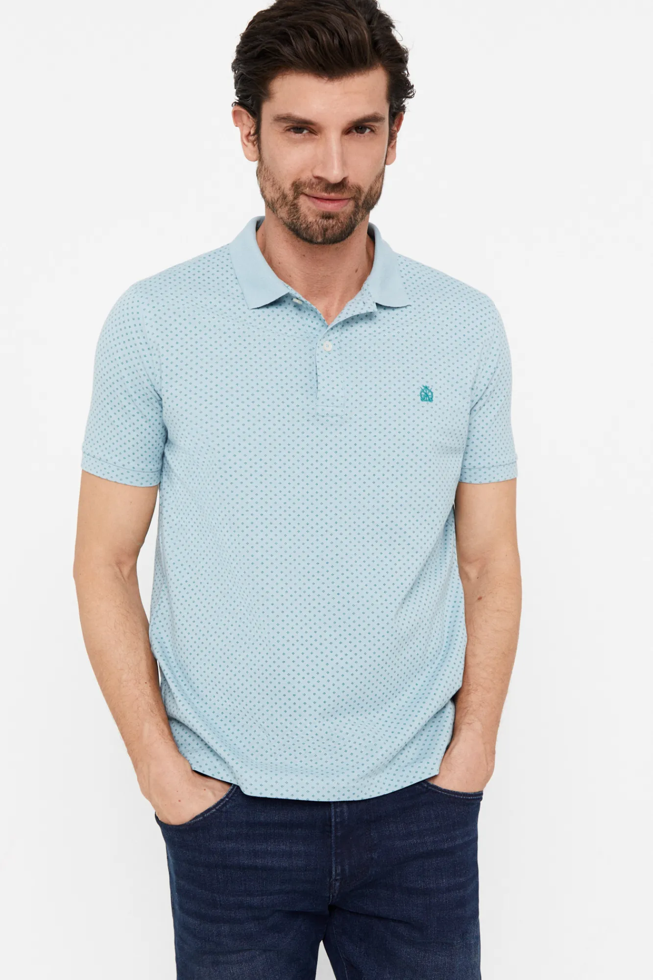 Cortefiel Polo Pique Microestampado Azul Outlet