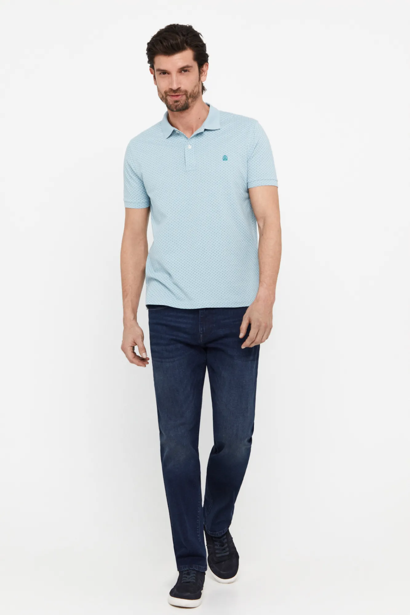 Cortefiel Polo Pique Microestampado Azul Outlet